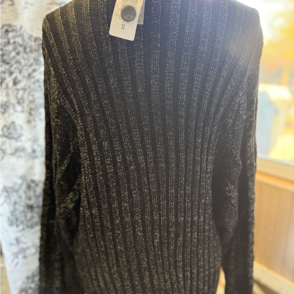 Torrid Woman’s Plus Long Cardigan Black W Gold Shimmer Dressy NWT 4X Holiday - Picture 7 of 10
